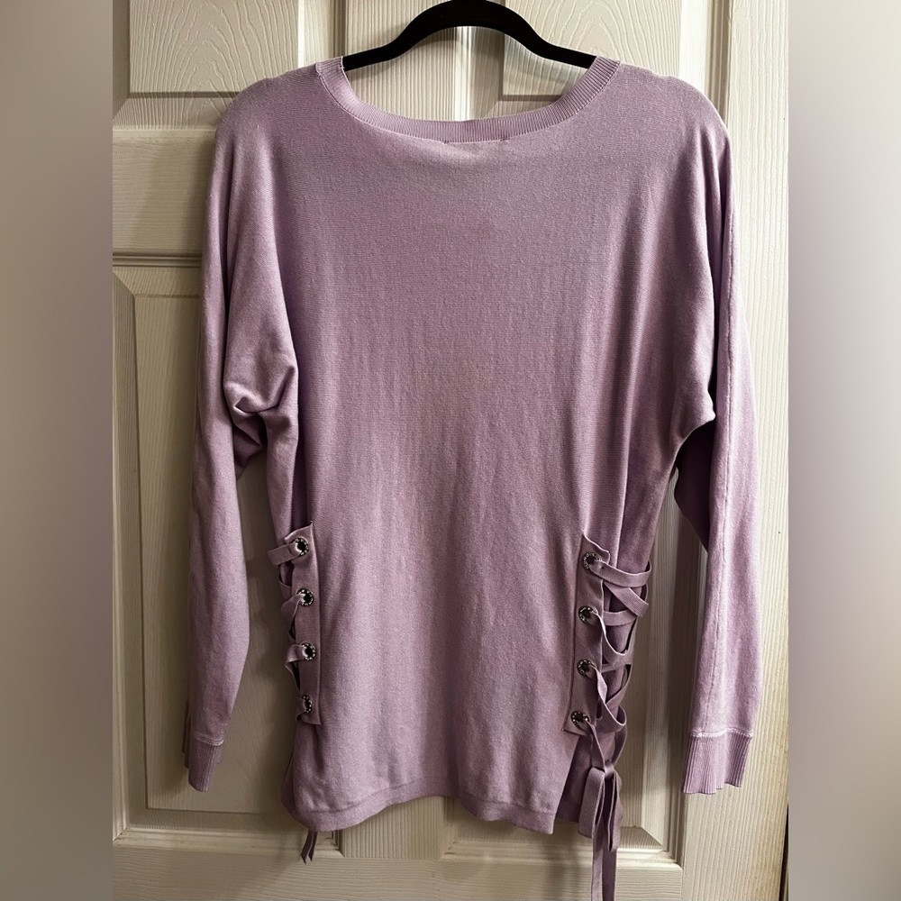 INC International Concepts ~Lilac Lace-Up Long Sleeve Top~Lg